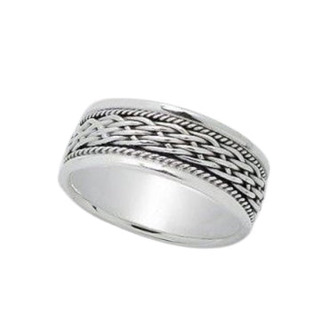 men braided silver ring