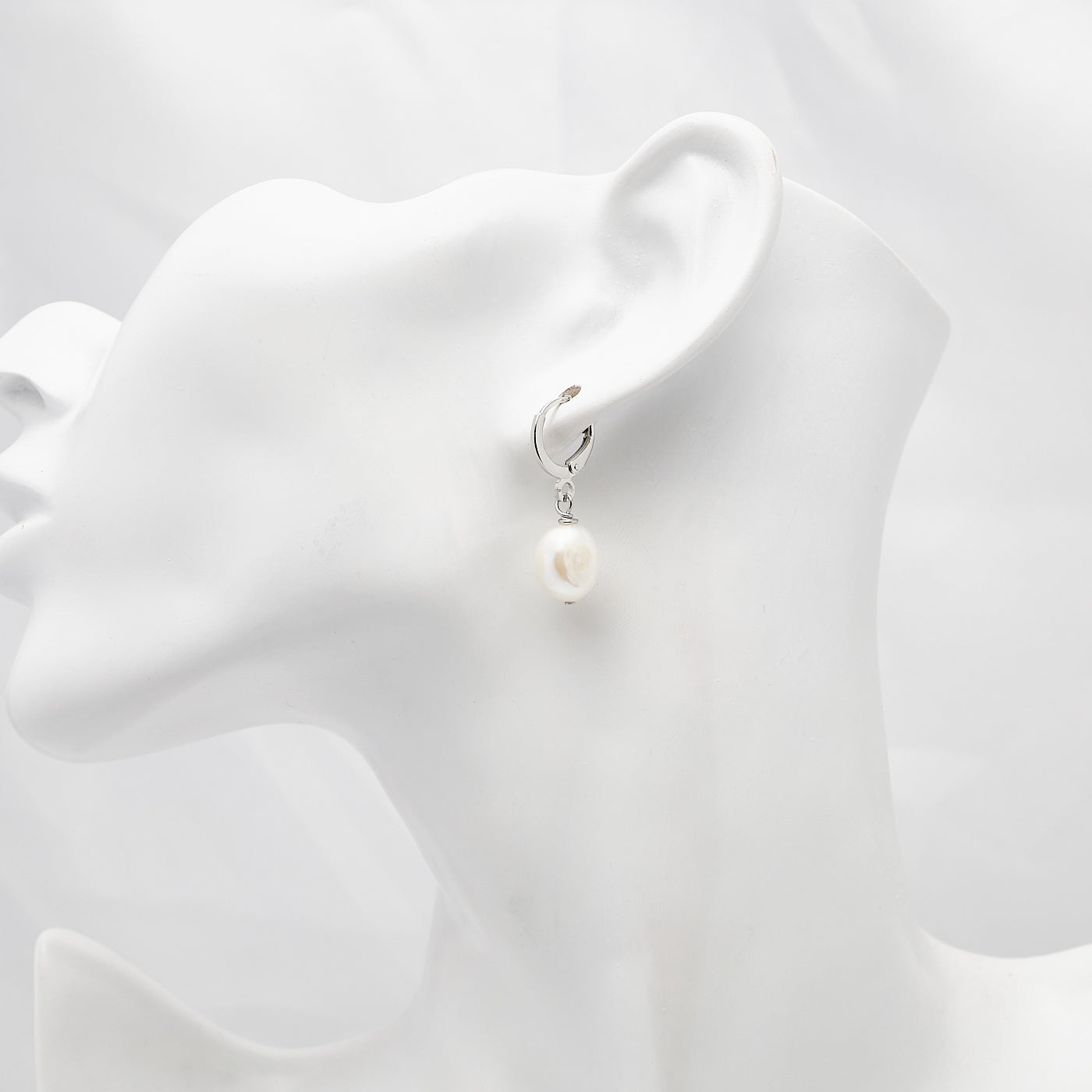 Baroque Pearl Earrings For Men 9-10mm White Freshwater Pearl Drop Hoop Earrings