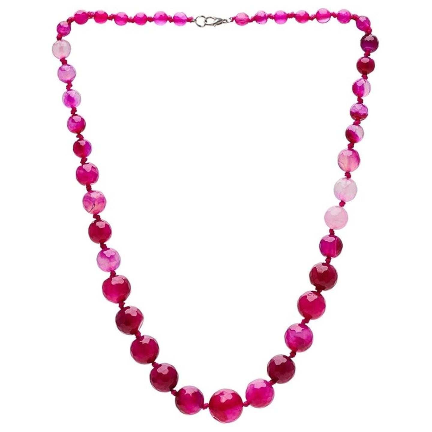 Womens 6-16mm Pink Agate Gemstone Beaded Necklace