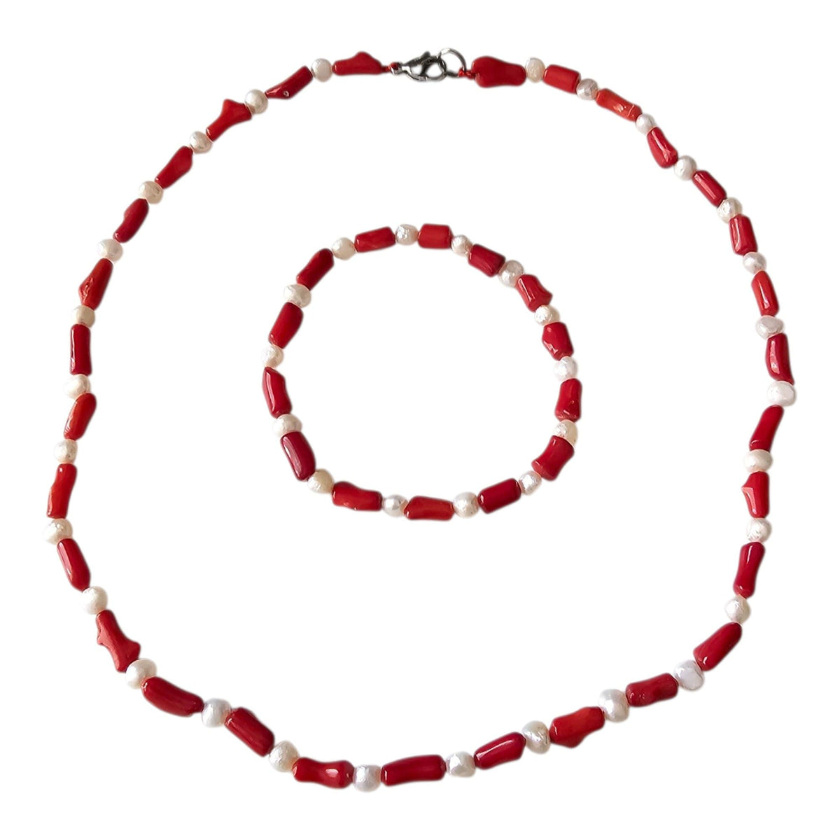 red coral necklace bracelet set