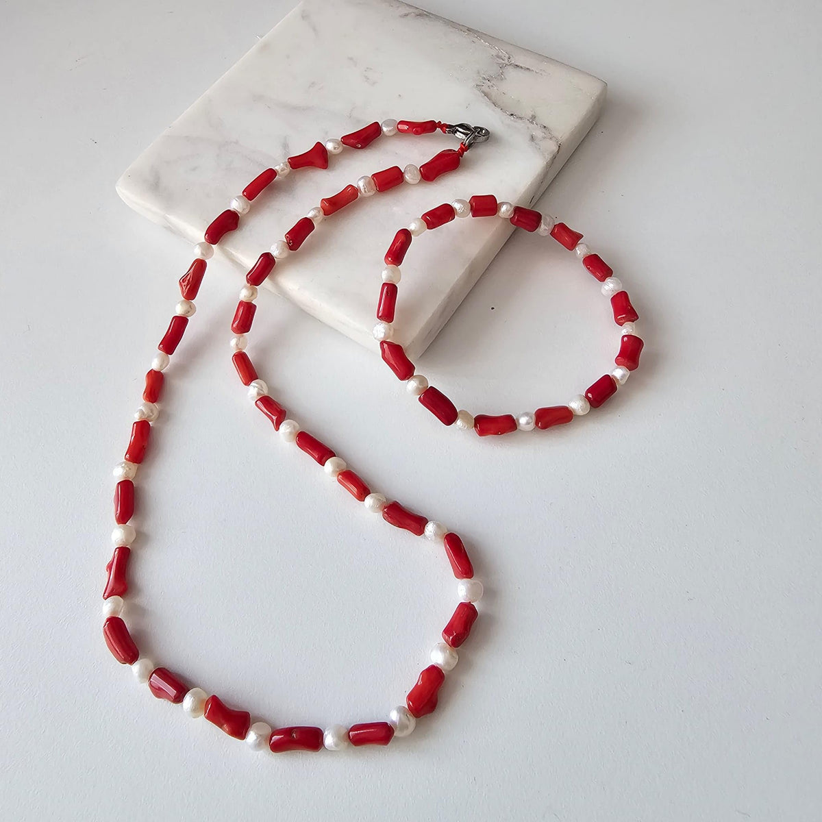 red coral necklace bracelet set