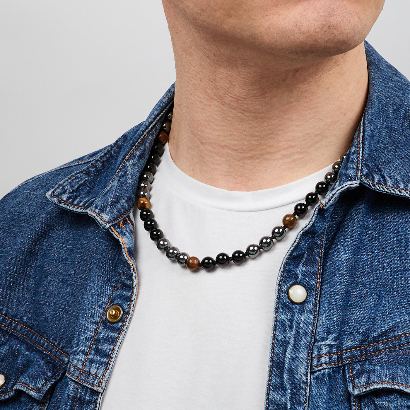 Onyx bead hot sale necklace mens