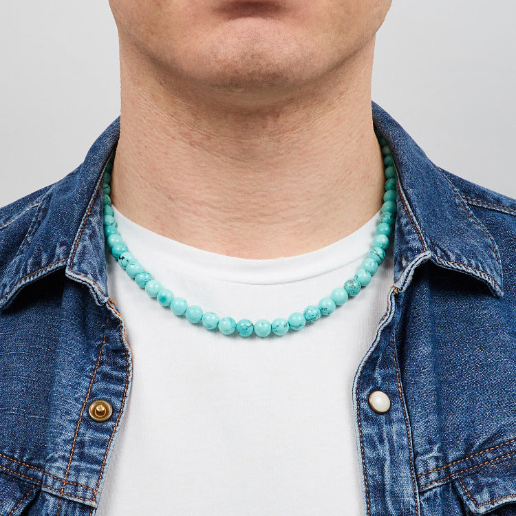 Handmade Mens Blue Turquoise Beaded Gemstone Necklace