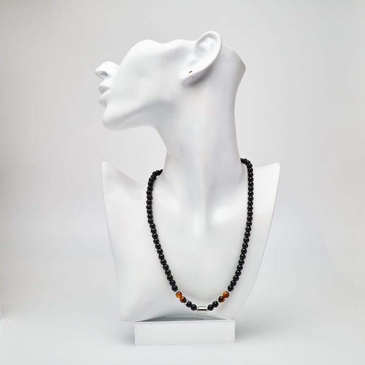 Mens Handmade Natural Black Onyx Gemstone Beaded Necklace