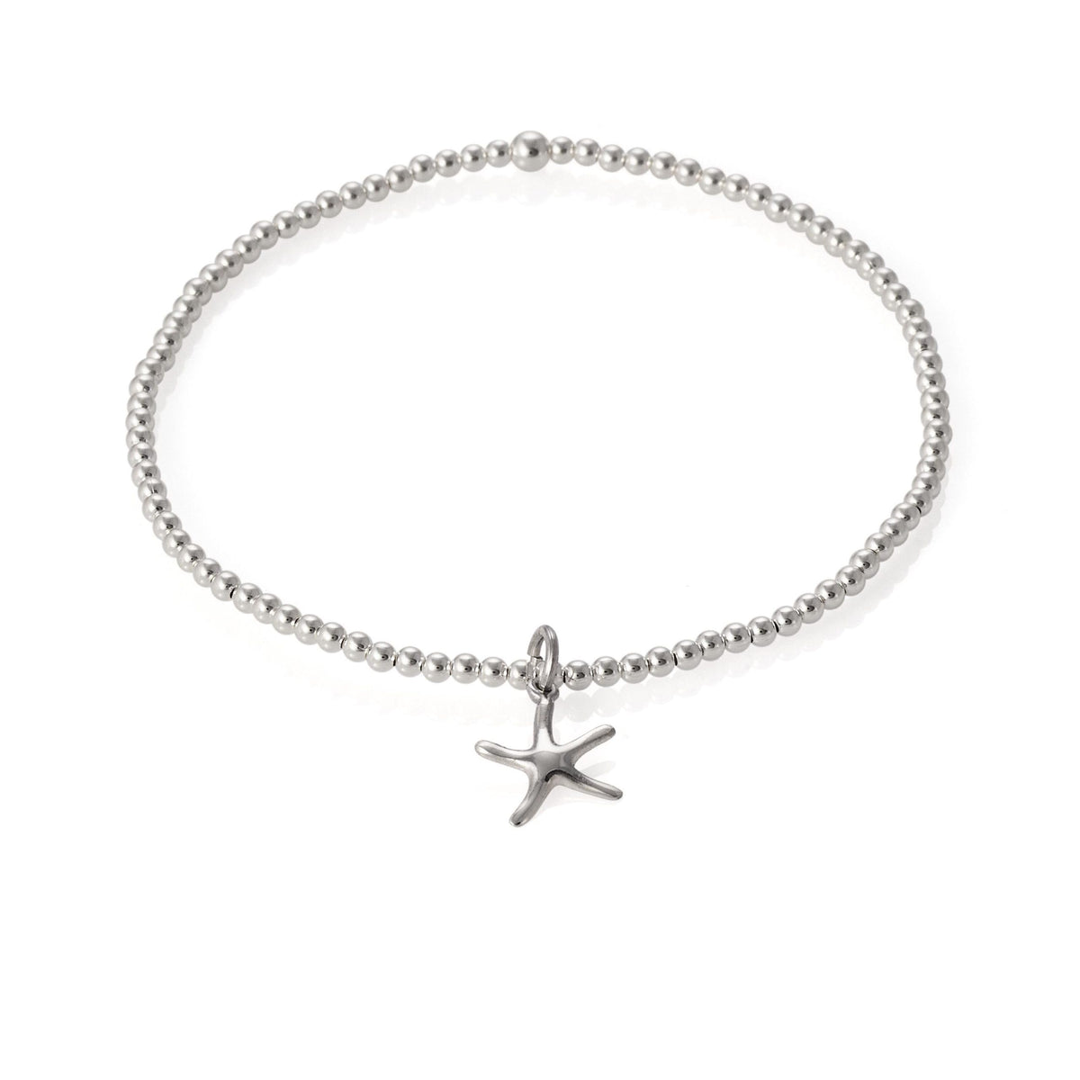 silver beaded bracelet star fish charm