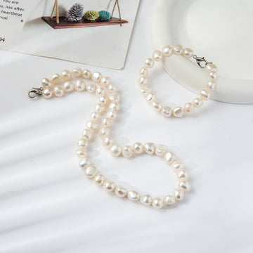 white pearl necklace bracelet set for women