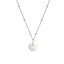 Womens 925 Silver Charm Necklace | Disc Charm and Pearl Pendant on Silver Curb Chain Beaded Necklace