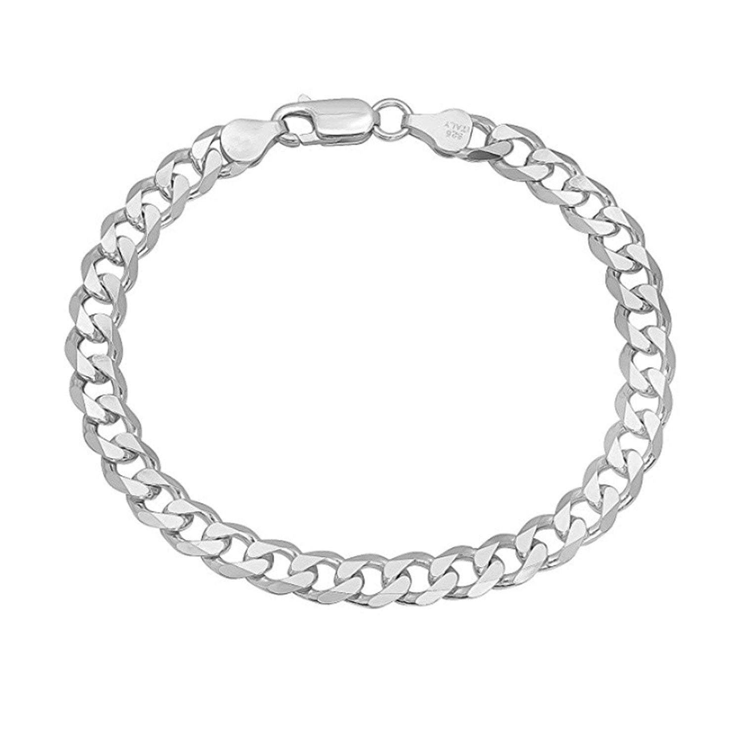 Solid 925 Sterling Silver Mens Curb Chain Bracelet | TreasureBay